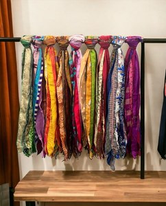 Indian Silk Sari Scarf – Colorful Recycled Vintage Silk Neck Wrap, Handmade Boho Fashion <b>Accessory</b> - Product Image 3
