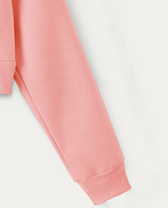 Women's Pink Regular Hooded Zipper Sweatshirt Solid Color Long Sleeve Fleece Breathable Eco-Friendly Winter Wear - Product Image 5