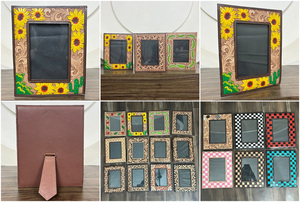 Marcos de fotos de mesa de girasol y cactus de cuero mecanizados a mano estilo occidental diseñador rústico decoración de escritorio 4x6 Pantalla de fotos - Product Image 3