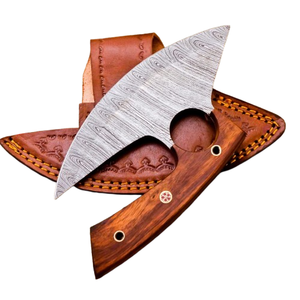 Couteau à pizza en acier Damas fait main, couteau Ulu, hachoir à manche en bois de qualité supérieure, couteau de cuisine - Product Image 1