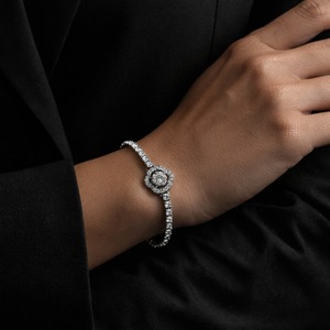 Silver Plated Moissanite Tennis <b>Bracelet</b> <b>Adjustable</b> Link Chain Zircon Inlaid Trendy GIA Certified Jewelry for Women Gift Party - Product Image 4