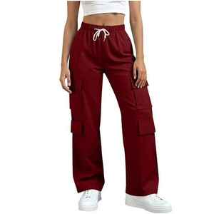 Women American Casual Cargo <b>Pants</b> High Waist Drawstring Wide Leg Loose Fit Multi Pocket Breathable Sports Trousers Fashion <b>Pants</b> - Product Image 1