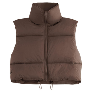 Chaleco Acolchado de Mujer con Cuello Alto, Cierre de Cremallera, Color Sólido, Casual, Corto, Impermeable, con Bordado y Peluche, Último Modelo OEM - Product Image 5