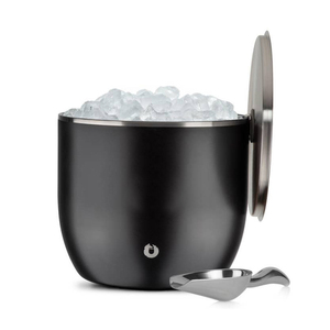 Matte Black <b>Ice</b> <b>Bucket</b> Crafted From Vacuum Metal Featuring Hanging Lid And Sleek Ergonomic Scoop For Parties And Wedding Events - Product Image 1