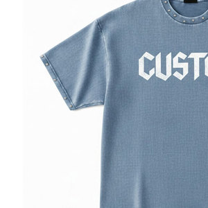Premium 280GSM Heavyweight Cotton Acid Wash Oversized T-shirt | Custom Logo <b>Studded</b> Neckline Streetwear Hip Hop Tee - Product Image 5