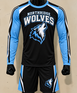 Uniforme Deportivo Personalizado para Equipos, Conjunto de Camiseta de Manga Larga y Pantalones Cortos, Transpirable, de Secado Rápido, 100% Poliéster, para Clubes y Escuelas - Product Image 1