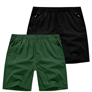 Shorts de bain pour homme à séchage rapide, taille élastique, couleur unie, décontractés, style Bermuda mi-long avec poches, gris et noir - Product Image 3
