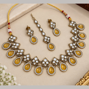 Ensemble collier et boucles d'oreilles pour femme JeweleMarket, plaqué or, avec cristaux et strass, style ethnique, pour mariage, fiançailles, anniversaire, fête, cadeau - Product Image 6