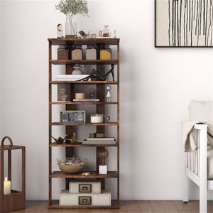 Scarpiera rustica marrone a 7 livelli a doppia fila con ripiani regolabili, scaffale stretto anti-ribaltamento per ingressi e armadi - Product Image 5