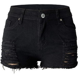 Shorts en jean stretch taille haute avec poches arrière déchirées, ourlet effiloché, délavage clair, pour courbes généreuses, shorts en jean déchirés - Product Image 1
