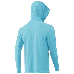 Men's <b>Neon</b> Green Long Sleeve Hooded UPF 50 Sun Protection Shirt Anti-UV Fishing Wear Pullover Solid Color Adult Size - Product Image 5