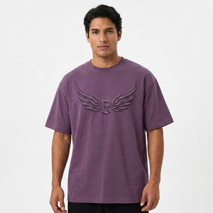   T-shirt Homme Oversize à Manches Courtes avec Logo R Ailes en Relief, Col Rond Tricoté, Design Décontracté sur le Devant - Product Image 4