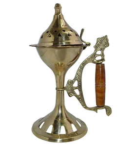 Brûleur d'encens en laiton avec poignée en bois, diffuseur de parfum portable de luxe pour temple, mariage, décoration d'église - Product Image 1