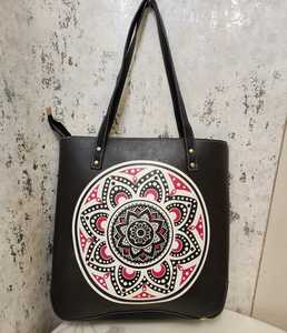 Black Mandala Print Tote Bag Canvas Shoulder <b>Handbag</b> Zipper Closure <b>Medium</b> Size for Commuting Shopping - Product Image 1
