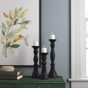 Bajo MOQ Proveedor Venta al por mayor Portavelas de madera hecho a mano Juego de 3 Diseño de madera de mango Ideal para decoración y estilo de hogar o evento - Product Image 3