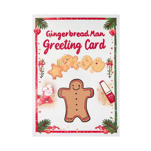 Tarjeta de felicitación navideña de papel con diseño de hombre de jengibre, estampado dorado y diseño tradicional - Product Image 2