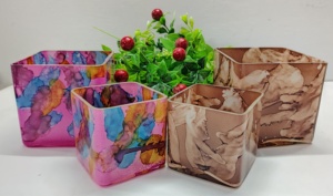 Luxury Mold Brown Marbleized Fancy Square Textured Decor Handmade Decorative Multi-purpose <b>Small</b> Candle Glass <b>Jars</b> Luxury - Product Image 2