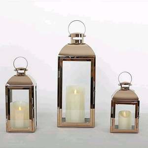 Hot Selling Shiny <b>Rose</b> <b>Gold</b> Metal & Glass Candle Lanterns For Home <b>Christmas</b> Wedding <b>Decorative</b> Hanging Lantern Sets - Product Image 1