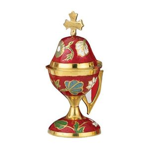 Flower Design Hand Painted Brass Incense Burner Gold Cross On Top Home Church <b>Decoration</b> Table Display - Product Image 1