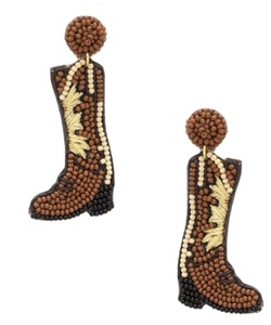 Clásico Cowboy Boot Seed Beaded Bordado Huggie Pendientes Rosa por MD Handicrafts - Product Image 5