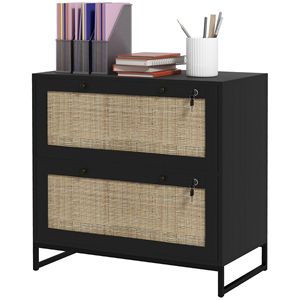 Armadietto Portadocumenti Nero Stile Boho a 2 Cassetti con Serratura, Formato Letter/A4/Legale, Barra Appendibile Regolabile, Assemblato per Uso in Palestra - Product Image 1