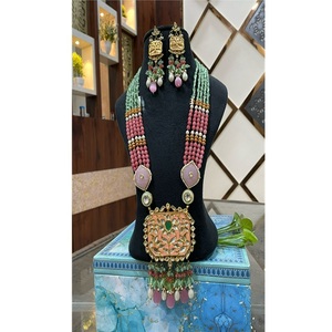 Premium Quality Brass <b>Gold</b> Plated Multi-Layered Moissanite Kundan Mala Necklace <b>Earrings</b> <b>Set</b> for Women-Engagement Gift Wedding - Product Image 2
