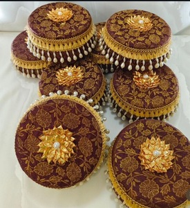 Handmade Brocade Silk Laddu <b>Box</b> Stainless Steel Mithai <b>Box</b> Wedding Return Gift Shagun <b>Box</b> Decorative <b>Sweet</b> Container 250g 500g - Product Image 4
