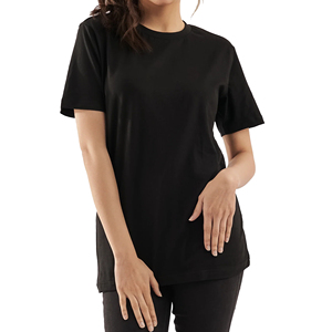 T-shirt noir à col rond pour femme, manches courtes, coupe classique, couleur unie, 100% coton molletonné, respirant, écologique, anti-UV - Product Image 1