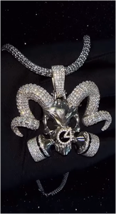 Pendentif Crâne à Cornes de Diable Personnalisé en Argent 925, Moissanite VVS Iced Out, passe le testeur de diamant, style Hip Hop 3D, pour Hommes et Rappers - Product Image 5
