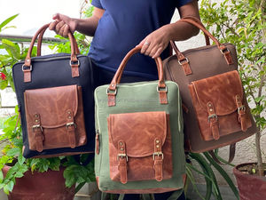 Sac à dos en toile fait main en cuir véritable Sacs indiens décontractés - Product Image 5