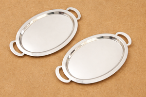 Bandeja ovalada moderna de acero inoxidable con asas, acabado espejo, plato metálico para servir comida, té, café, vajilla para hoteles y restaurantes. - Product Image 2