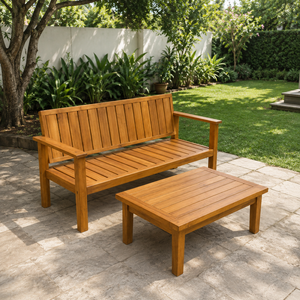 Modern Solid Teak Wood <b>Outdoor</b> Garden <b>Bench</b> with Coffee <b>Table</b> Patio Furniture for Hotel Resort Villa Courtyard Backyard - Product Image 3