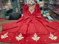 Gaun Wanita Warna Maroon Katun Cepat Kering Model Anarkali Tradisional Longgar untuk Pernikahan & Diwali Pakaian Kasual India Pakistan