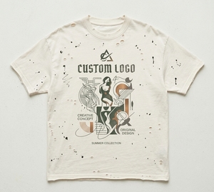 T-shirt Homme Vintage Délavé Oversize Streetwear Été Déchiré 100% Coton Biologique Épais Délavé Coupe Boxy - Product Image 1