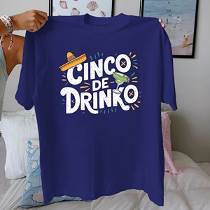 Cinco Drop Five of Drinko T-shirt en tricot imprimé décontracté 100 % coton pour femme, coupe confortable - Product Image 2