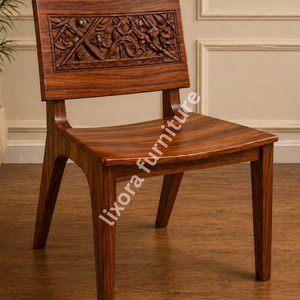Silla de Comedor de Madera Maciza Hecha a Mano de Lujo con Tallado Floral Ornamental y Acabado en Madera de Palisandro - Product Image 3