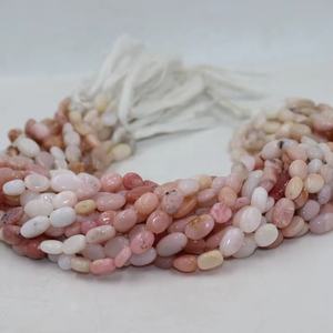 Cuentas de Ópalo Rosa Natural de Primera Calidad, Corte Ovalado, 8mm, 14 Pulgadas, Lisas, para la Elaboración de Joyería - Product Image 1
