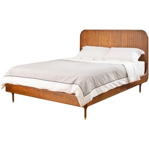 Lit en teck de luxe avec tête de lit à panneaux verticaux et esthétique moderne du milieu du siècle raffinée - Product Image 2