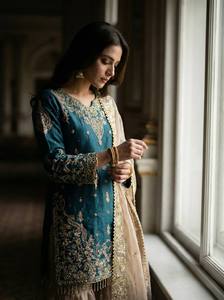 Conjunto Sharara de Seda Bordada para Mujer, con Dupatta, Largo hasta el Suelo, Traje Étnico Tradicional para Bodas en India y Pakistán, ¡Oferta! - Product Image 3