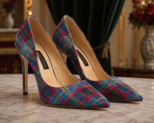 Escarpins à talons aiguilles écossais personnalisés pour femmes, escarpins à talons hauts à carreaux, fabricant OEM & ODM, vente en gros pour mariages et fêtes - Product Image 1