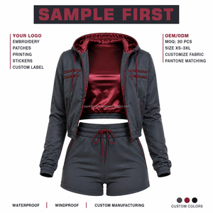 Ripstop Polyester Fabric Side <b>Zip</b> Pocket Shorts Ladies Lightweight Windbreaker Set Custom Puff Print Logo Custom Sportswear - Product Image 3