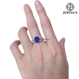 Jewelux Women's 18K Solid Gold Sapphire <b>Ring</b> Round Brilliant Cut Diamonds Setting Luxury Engagement Gemstone <b>Ring</b> - Product Image 2