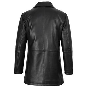 Veste en cuir véritable noire pour homme de qualité supérieure, mi-longue, style business décontracté, trench-coat, coupe-vent d'hiver, coupe ajustée, vêtement d'extérieur en cuir - Product Image 4