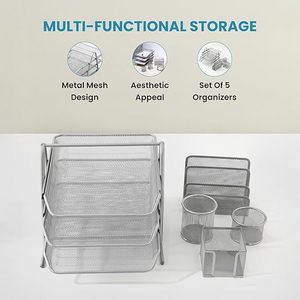 Organisateur de bureau en métal Craft India Overseas avec 3 plateaux et 2 porte-crayons pour le rangement de bureau - Product Image 3