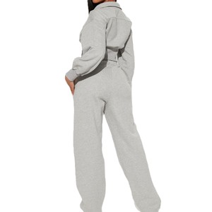 Women's Gray Half Zip <b>Crop</b> <b>Top</b> Tracksuit Set Regular Sleeve Knitted Sweatpants Casual Autumn Wear Women's Hoodies - Product Image 4