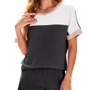 High Quality Short Sleeve Cotton T-Shirt Short Set Ladies 100% Cotton Wholesale T-Shirt & Short Twin Set Women's Summer Wear OEM - Product Image 1