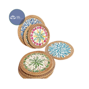 HIGH QUALITY Eco Friendly Round Rattan Ceramic <b>Coaster</b> Drink Mat Supply - Product Image 2