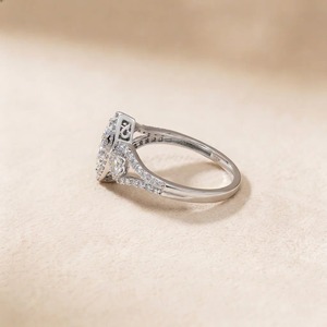 Anillo de compromiso y boda de oro blanco de 9K con diamante de laboratorio de 0.59CT, corte marquesa y racimo, pavé de brillantes redondos, para mujer, joya personalizada - Product Image 3