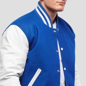 Blouson Bomber Tendance pour Homme en Laine et Cuir – Corps en Laine Premium, Manches en Cuir Véritable, Poignets Côtelés et Boutons Pression – Style Urbain - Product Image 5