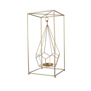 Luxurious Gold Metal Wire Hanging Cage <b>Tealight</b> Candle Holder Stand Geometric <b>Lantern</b> Desk Table Centerpiece Home Candle Holder - Product Image 1
